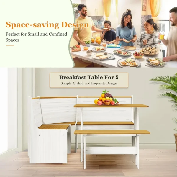 Breakfast Dining Nook Set with Corner Bench, Mid Century Modern Small Dining Table Set, Kitchen Table with Bench, Solid Wood - Image 3
