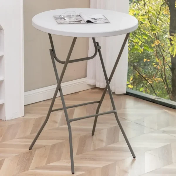 32" Round 43" Bar Height White Granite Plastic Folding Portable Commercial Banquet Card Coffee Dining Table for Wedding Party - Image 2