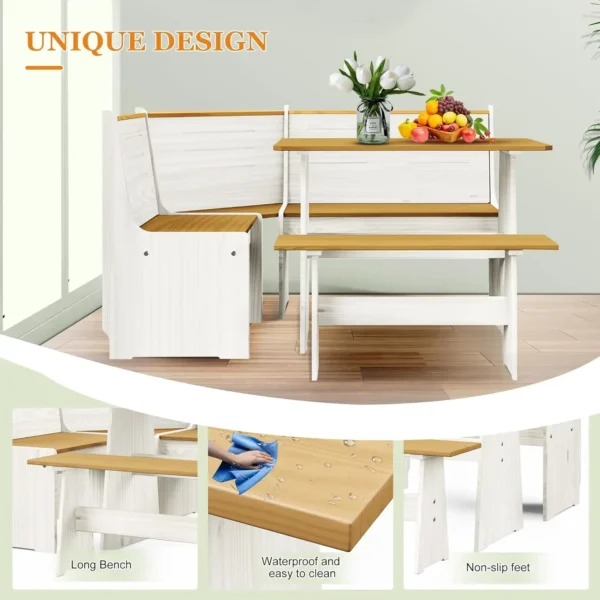 Breakfast Dining Nook Set with Corner Bench, Mid Century Modern Small Dining Table Set, Kitchen Table with Bench, Solid Wood - Image 6