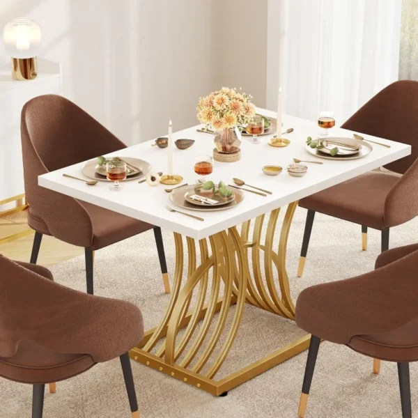 Modern Dining Table for 4 People 47 Inch Rectangular Kitchen Table with Faux Marble Tabletop and Gold Geometric Legs Small - Image 3