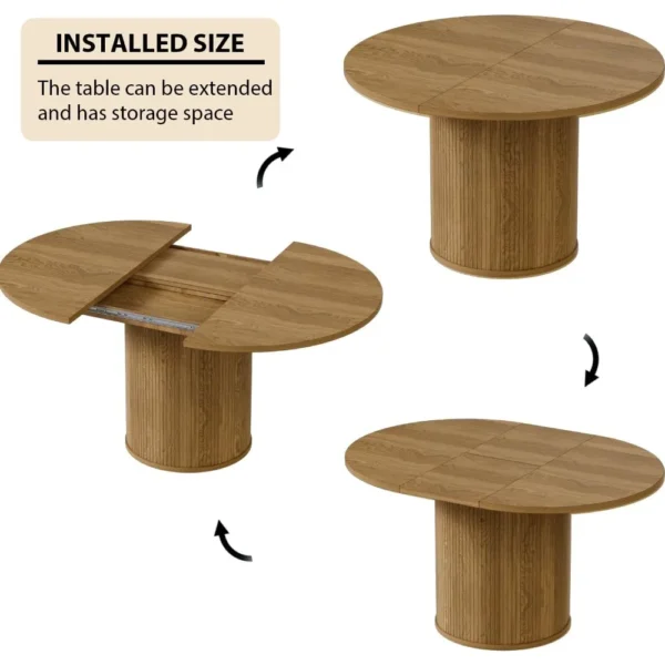 43.3''-59'' Extendable Round Dining Table for 4, Modern Farmhouse Expandable Dining Table with Wood Strip Base for Kitchen - Image 2