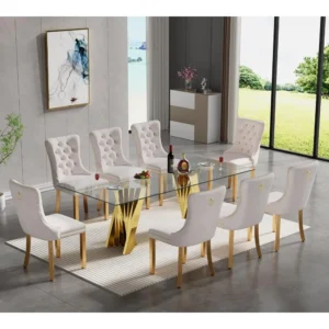 Modern 9-piece glass dining table set to 8 luxurious gold glass kitchen tables and chairs set to 8 elegant 70