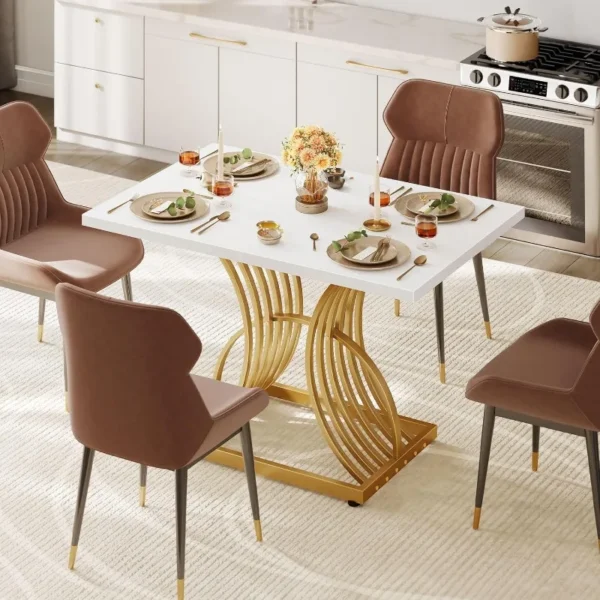 Modern Dining Table for 4 People 47 Inch Rectangular Kitchen Table with Faux Marble Tabletop and Gold Geometric Legs Small - Image 2