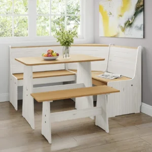 Breakfast Dining Nook Set with Corner Bench, Mid Century Modern Small Dining Table Set, Kitchen Table with Bench, Solid Wood
