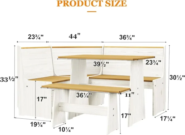 Breakfast Dining Nook Set with Corner Bench, Mid Century Modern Small Dining Table Set, Kitchen Table with Bench, Solid Wood - Image 2